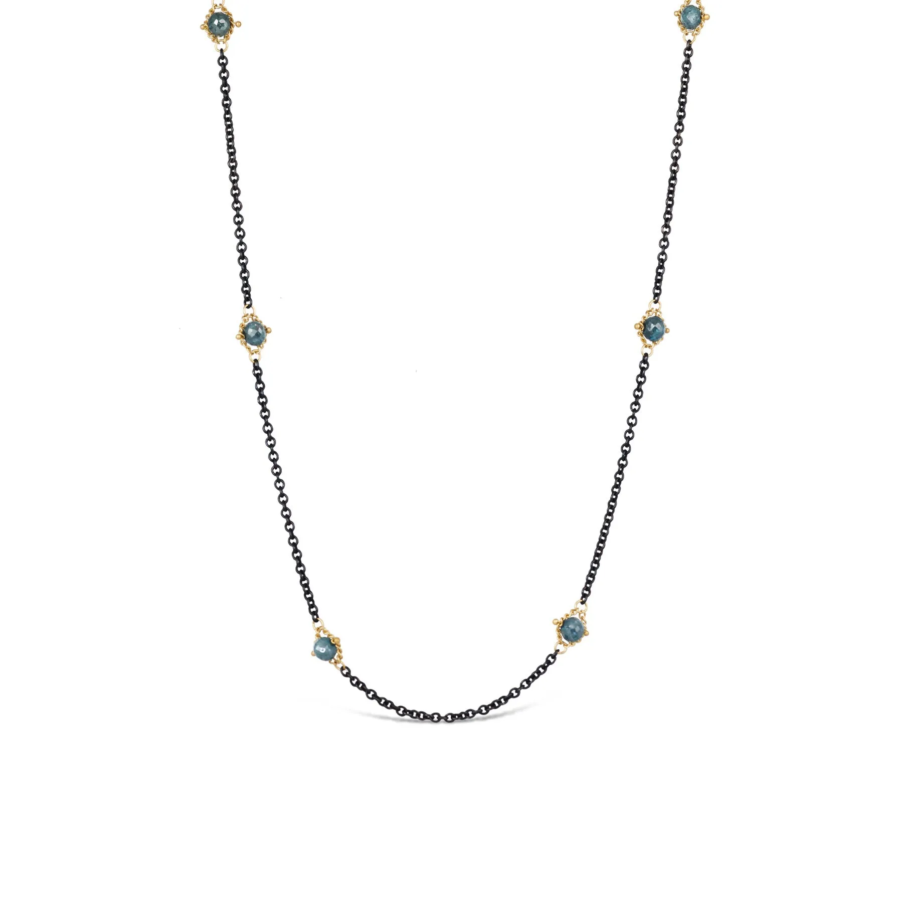 Contrast Textile Station Necklace in Blue Diamond