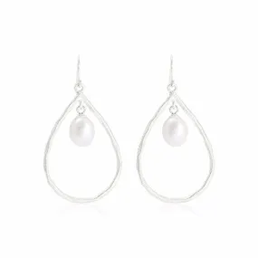 Credo Brushed Sterling Silver & Pearl Drop Earrings