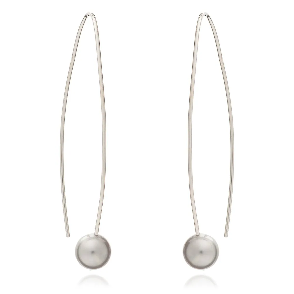 Credo long silver earrings with grey cultured freshwater pearls