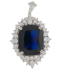 Cushion Blue Sapphire Sterling Silver Pendant with Accent