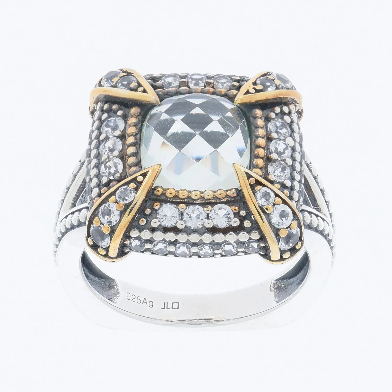 Cushion White Sapphire Sterling Silver Ring with Sapphire Accent