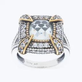 Cushion White Sapphire Sterling Silver Ring with Sapphire Accent