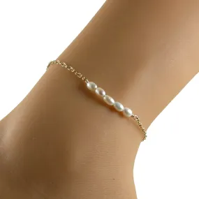 Dainty Ankle Bracelet | Pearl Anklet for Bride | Gift for Her | Gold Anklet