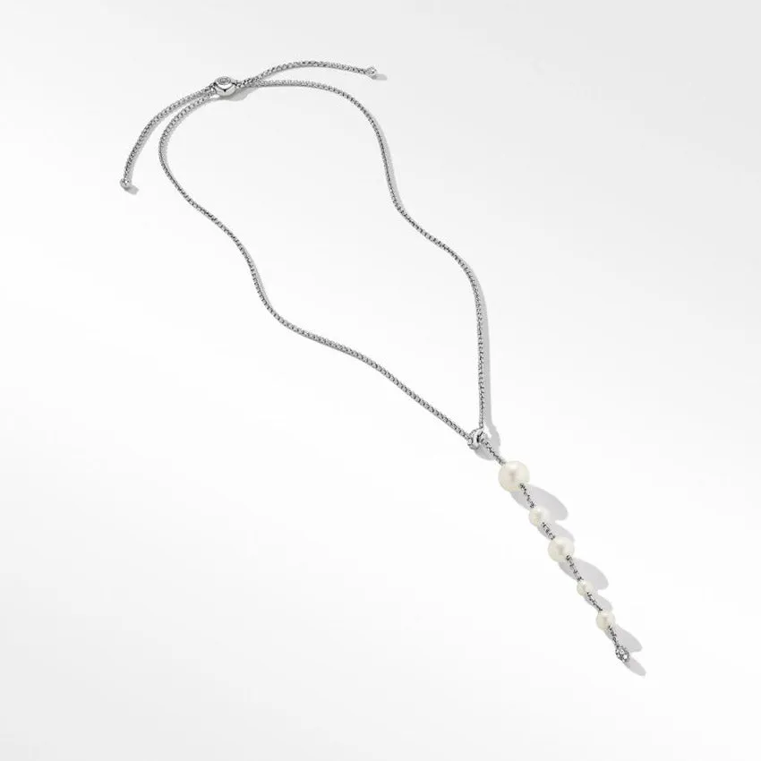 David Yurman Pearl and Pavé Y Necklace in Sterling Silver with Diamonds