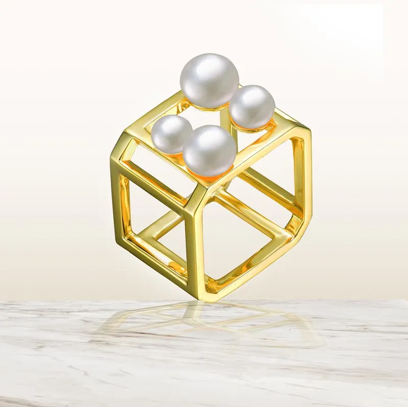 Delphine Four Pearl Golden Geometric Ring