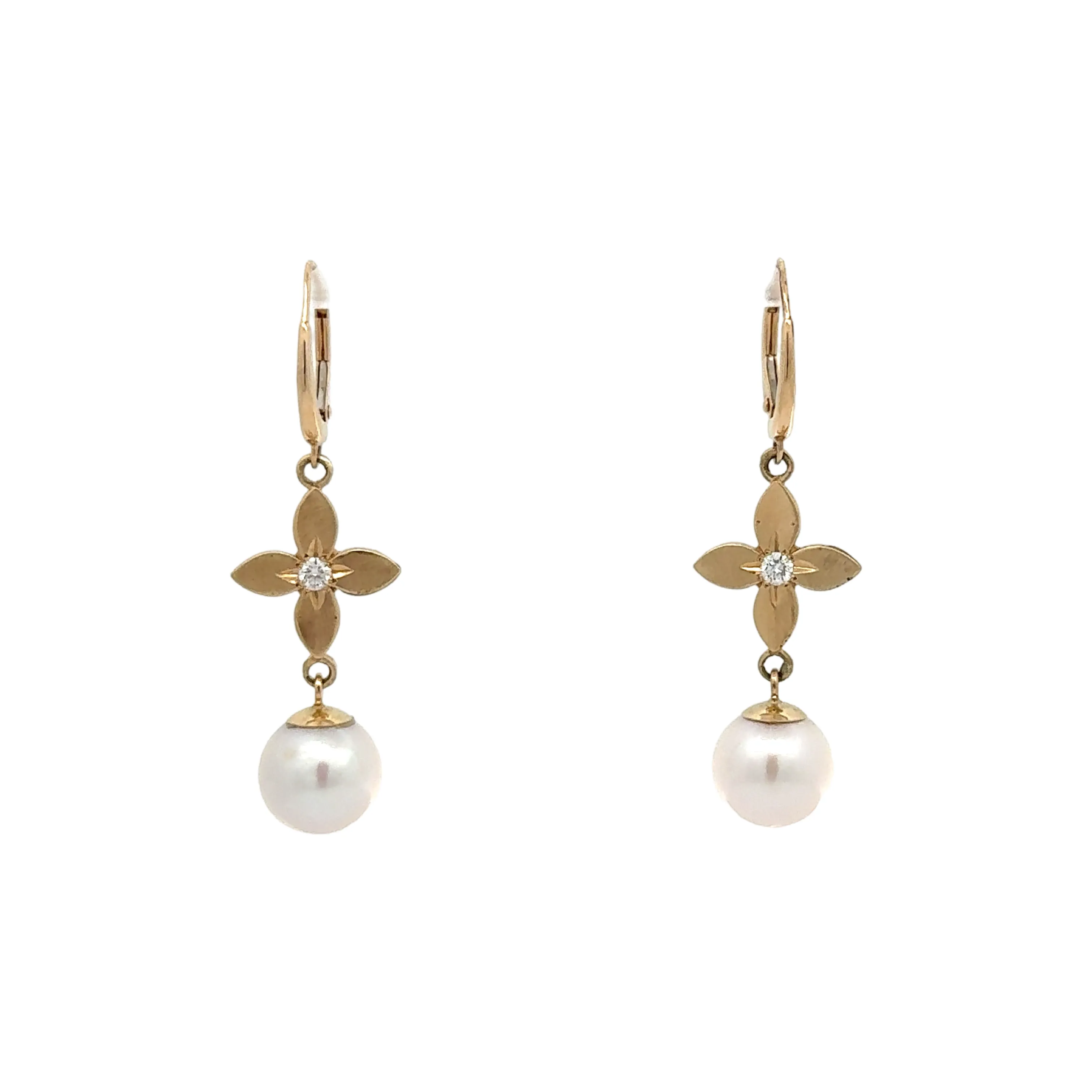 Diamond Sarah Lily and Pearl Earrings