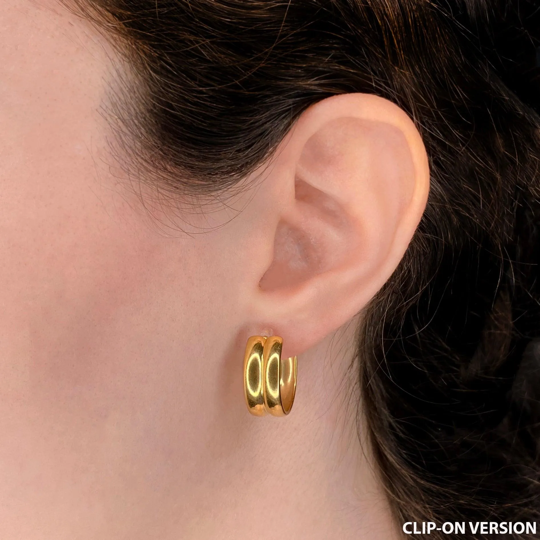 DOUBLE CHUNKY HOOP CLIP-ON EARRINGS IN GOLD