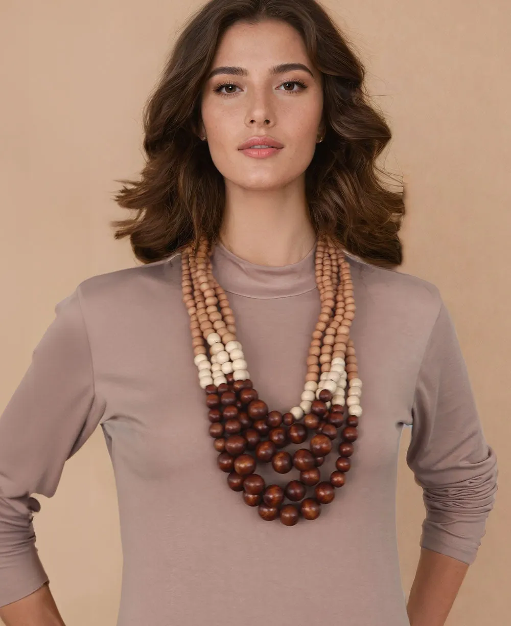 Earthy Brown Cascade Wood Necklace