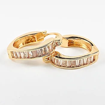 Elegant Baguette CZ Gold Tone Irregular Hoop Brass Earrings