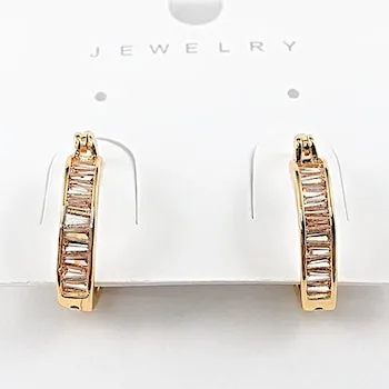 Elegant Baguette CZ Gold Tone Irregular Hoop Brass Earrings