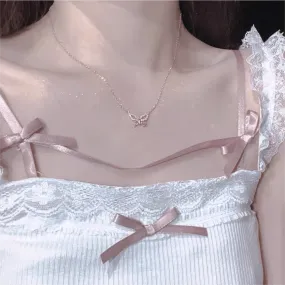 Elegant Silver Bow Butterfly Necklace
