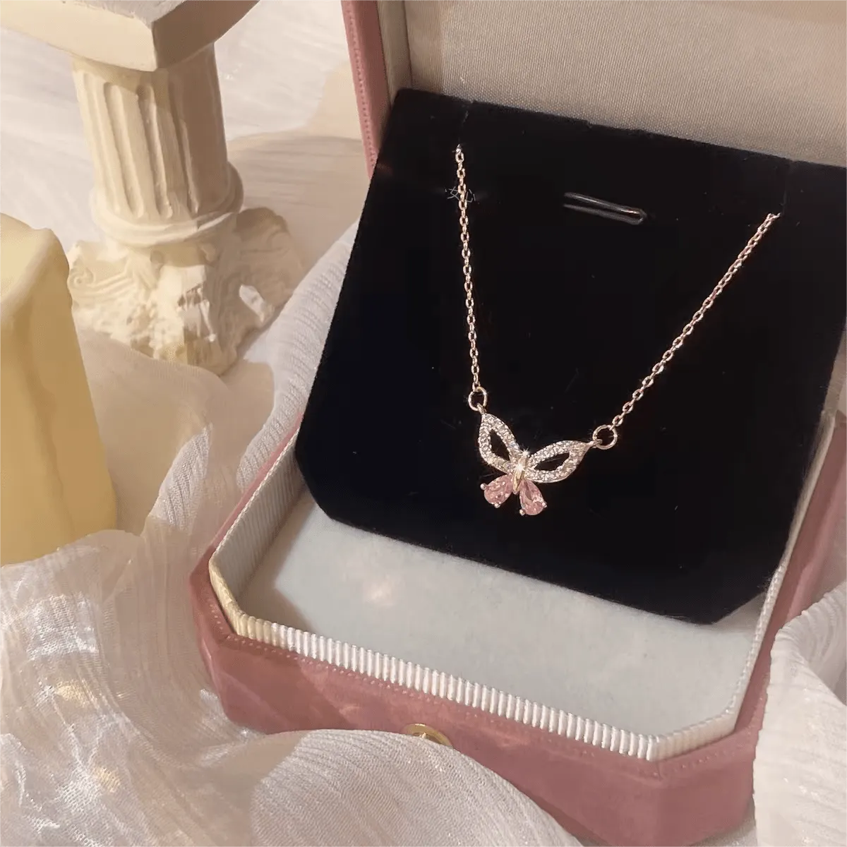 Elegant Silver Bow Butterfly Necklace