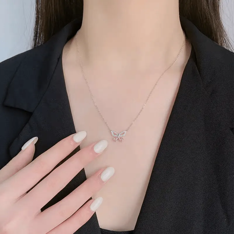 Elegant Silver Bow Butterfly Necklace