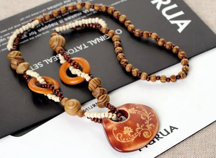 Ethnic Wooden Bead Necklace