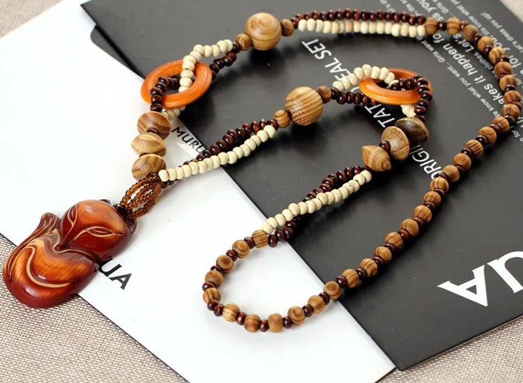 Ethnic Wooden Bead Necklace