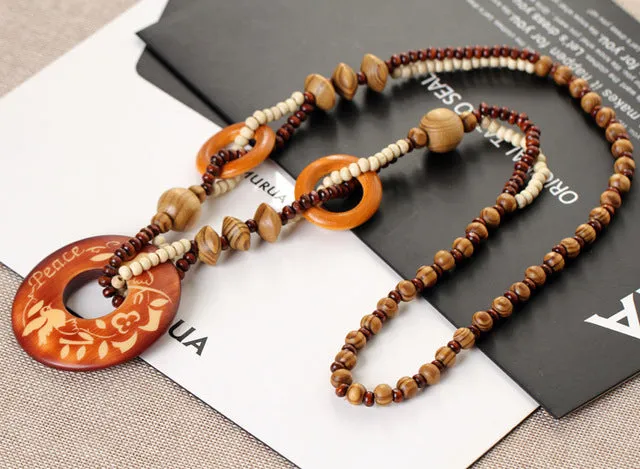 Ethnic Wooden Bead Necklace
