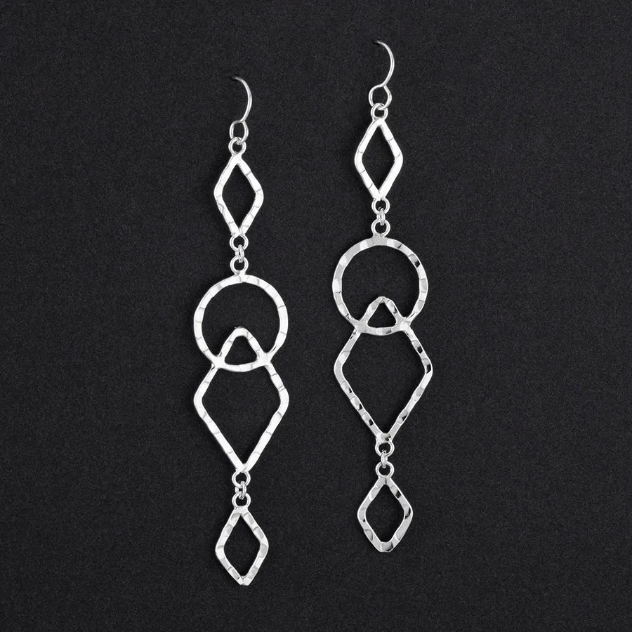 Extra Long Sterling Silver Geometric Dangle Earrings
