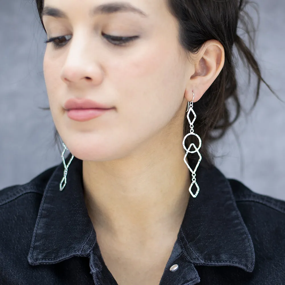 Extra Long Sterling Silver Geometric Dangle Earrings