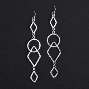Extra Long Sterling Silver Geometric Dangle Earrings