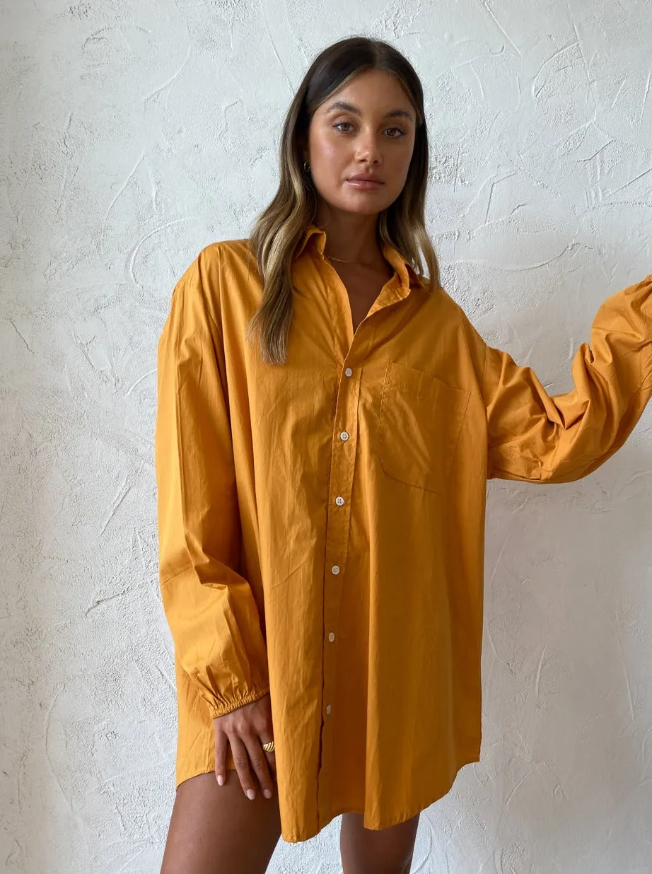 Faithfull the Brand Pontia Shirt Dress in Plain Orange