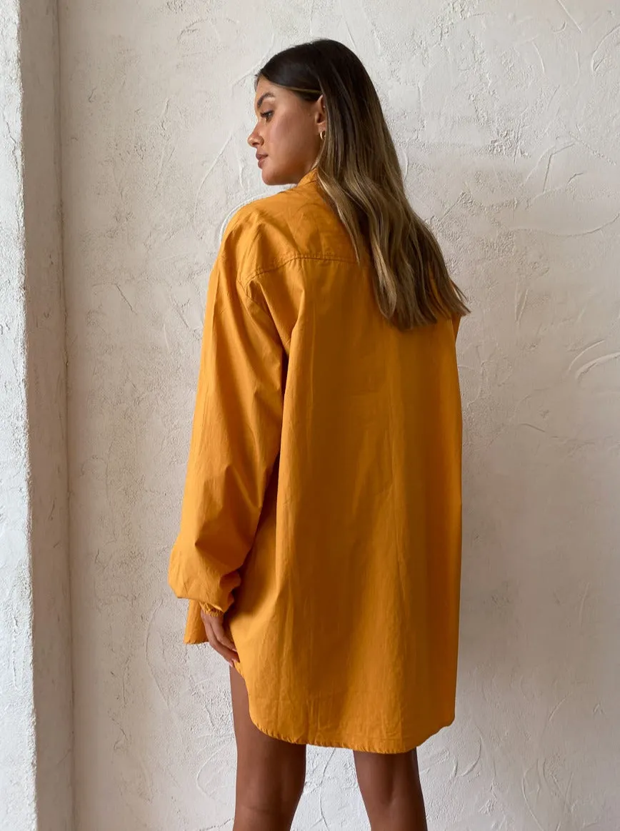 Faithfull the Brand Pontia Shirt Dress in Plain Orange