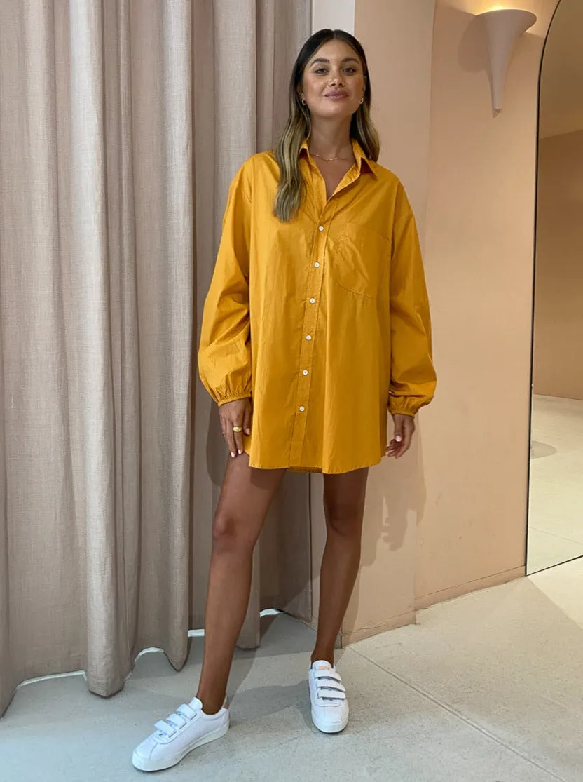 Faithfull the Brand Pontia Shirt Dress in Plain Orange