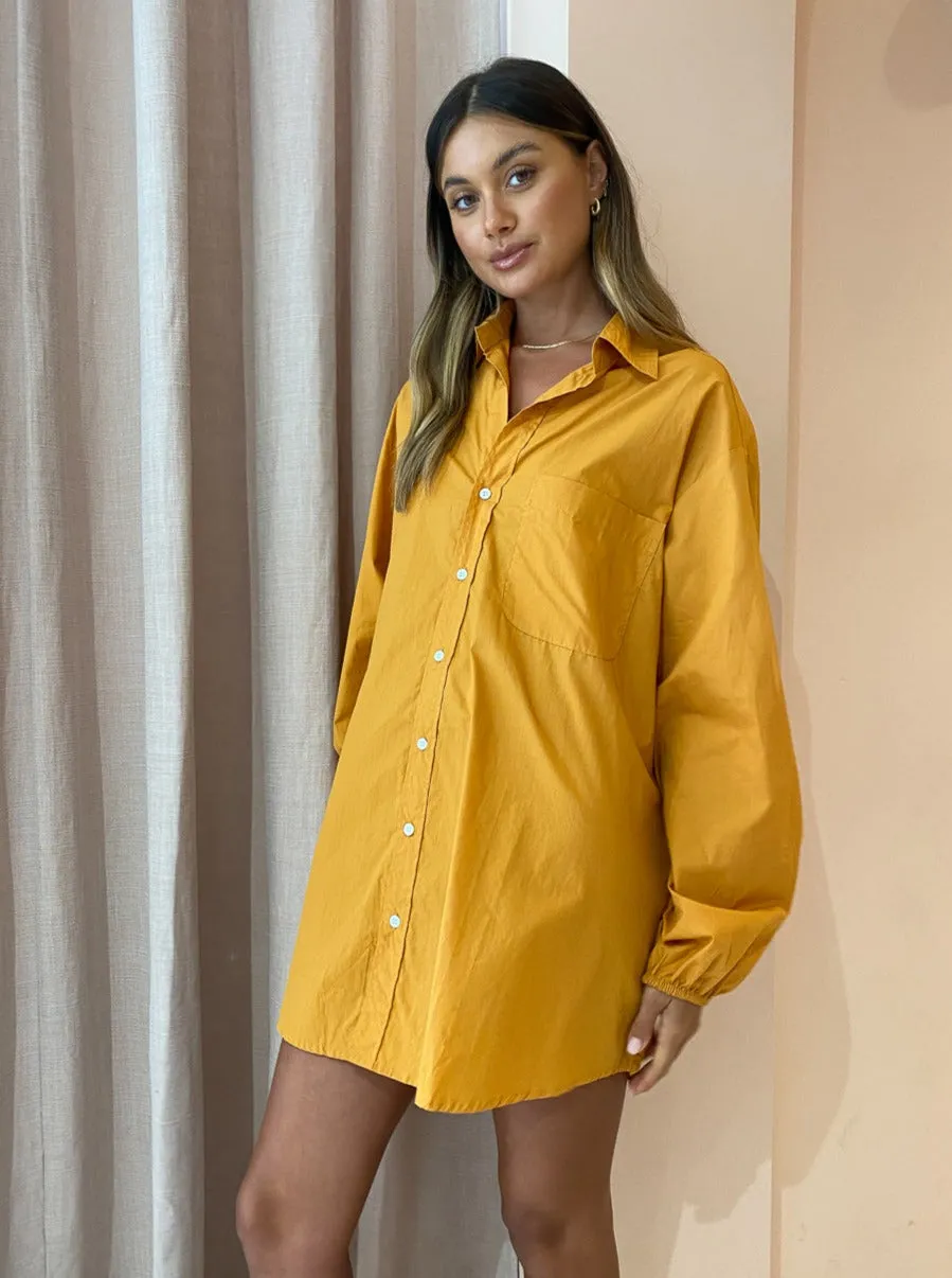 Faithfull the Brand Pontia Shirt Dress in Plain Orange