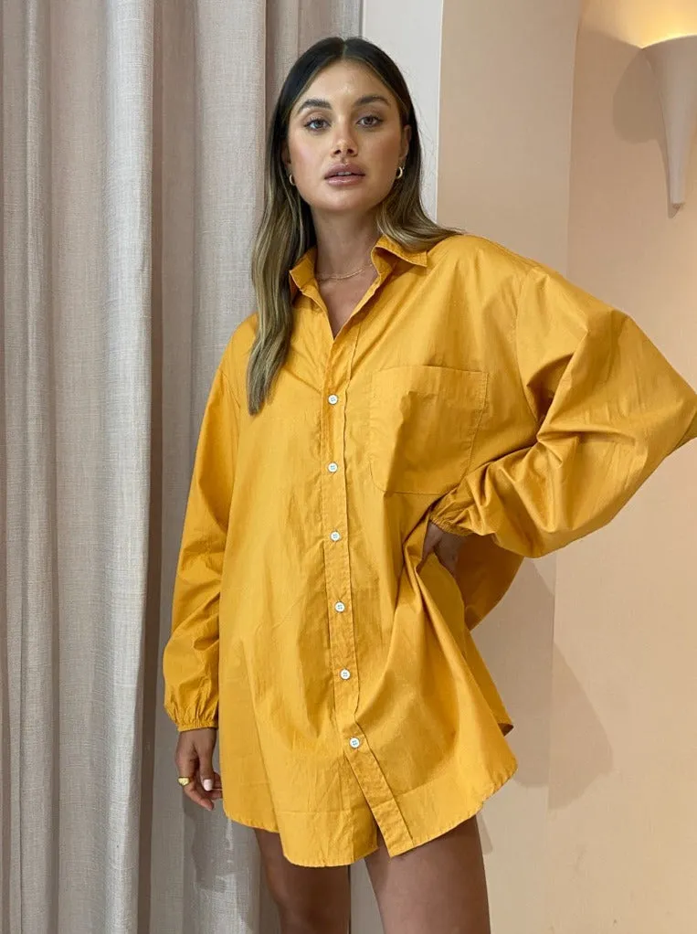 Faithfull the Brand Pontia Shirt Dress in Plain Orange