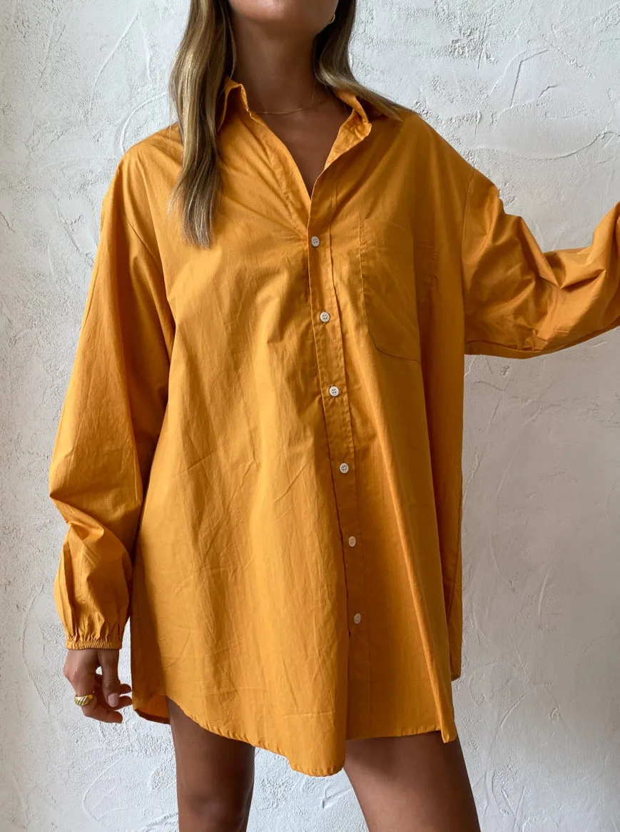 Faithfull the Brand Pontia Shirt Dress in Plain Orange
