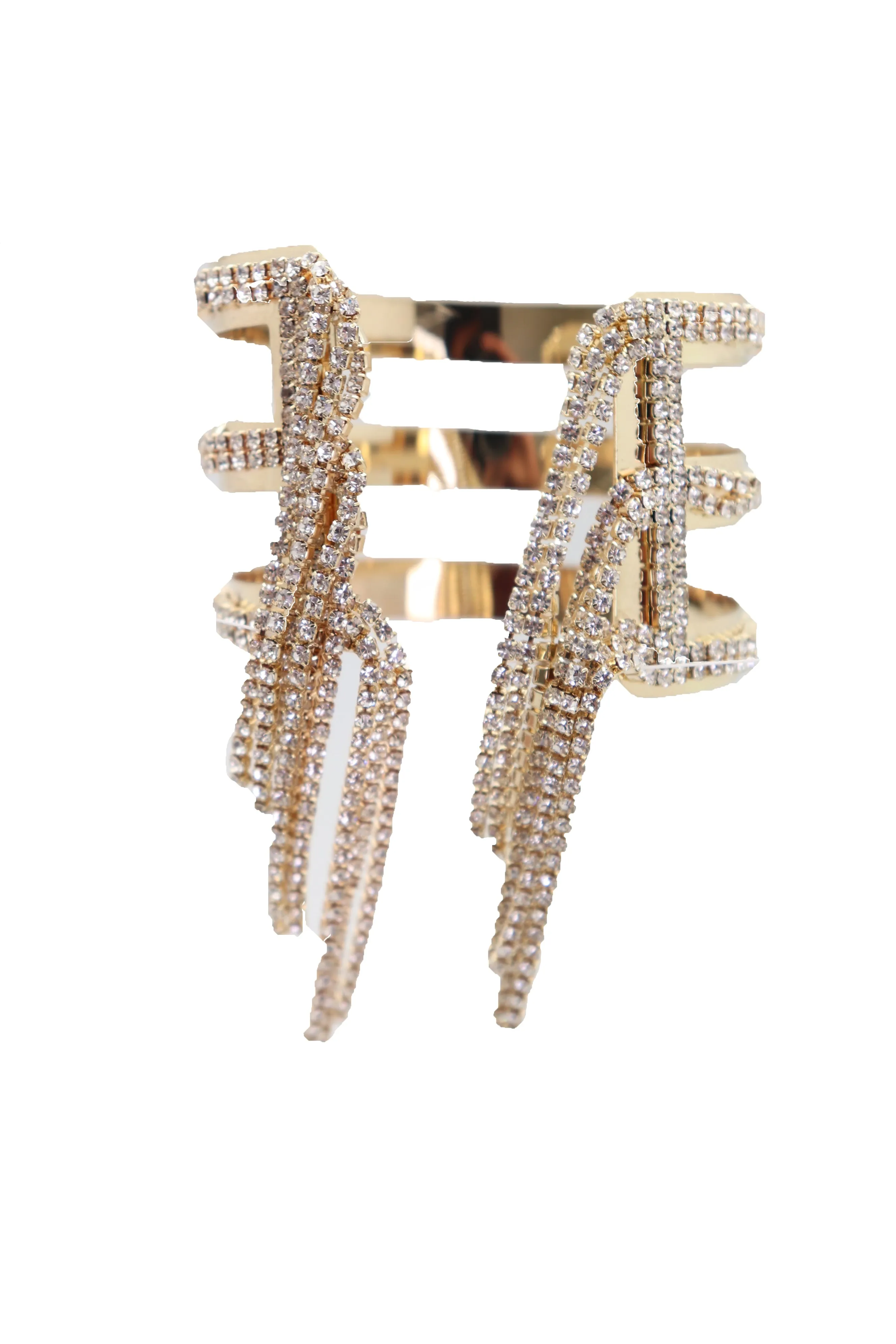Fancy Fashion Gold Metal Cuff Bracelet Bling Long Tassel Fringes Jewelry