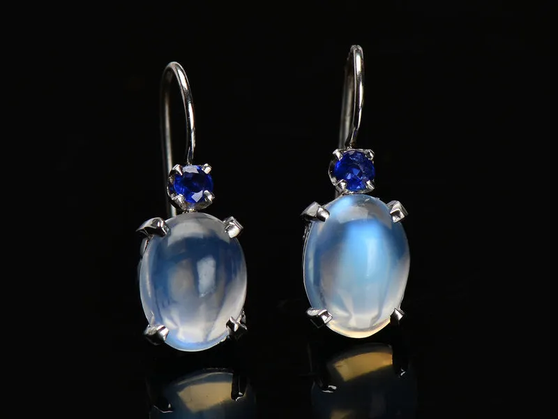 Flawless Moonstone & Sapphire Earrings