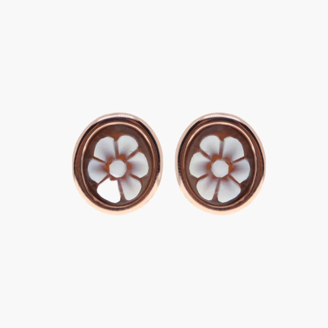 Flower Cameo Oval Stud Earrings
