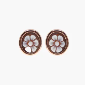 Flower Cameo Oval Stud Earrings