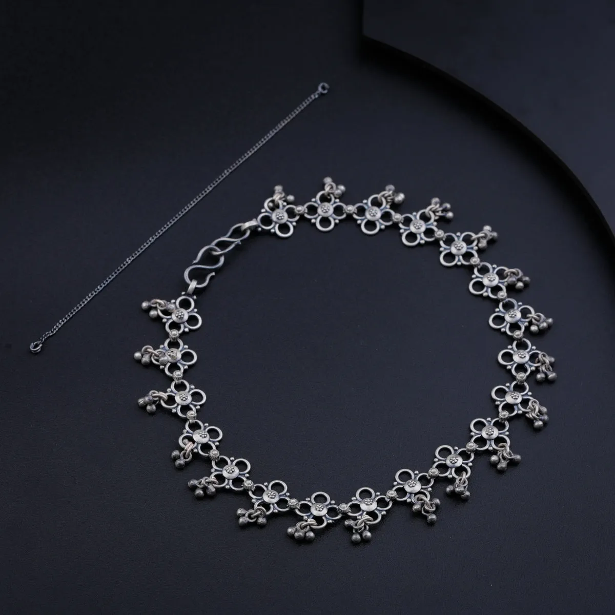 Flower Motif with Ghungaroo Delicate Silver Set Convertible Necklace and Anklet