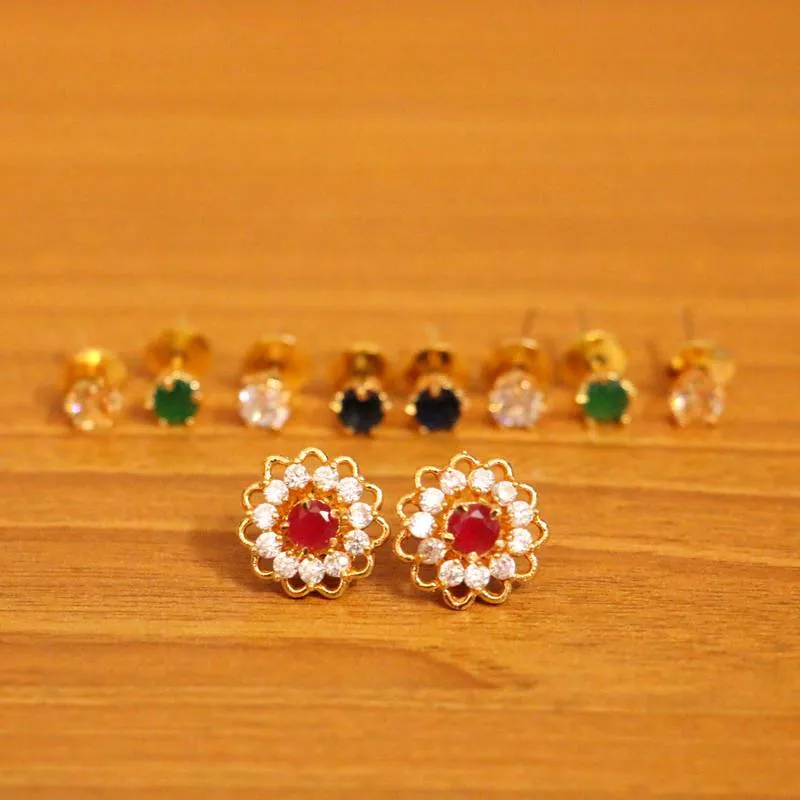 Flower Pattern Diamond Look Changeable Earrings