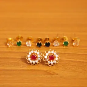 Flower Pattern Diamond Look Changeable Earrings