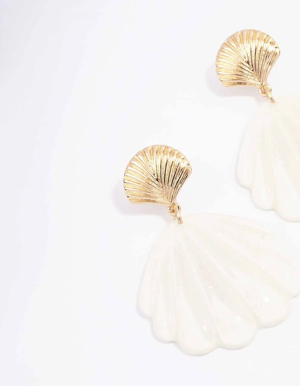 Gold Acrylic Shell Drop Earrings