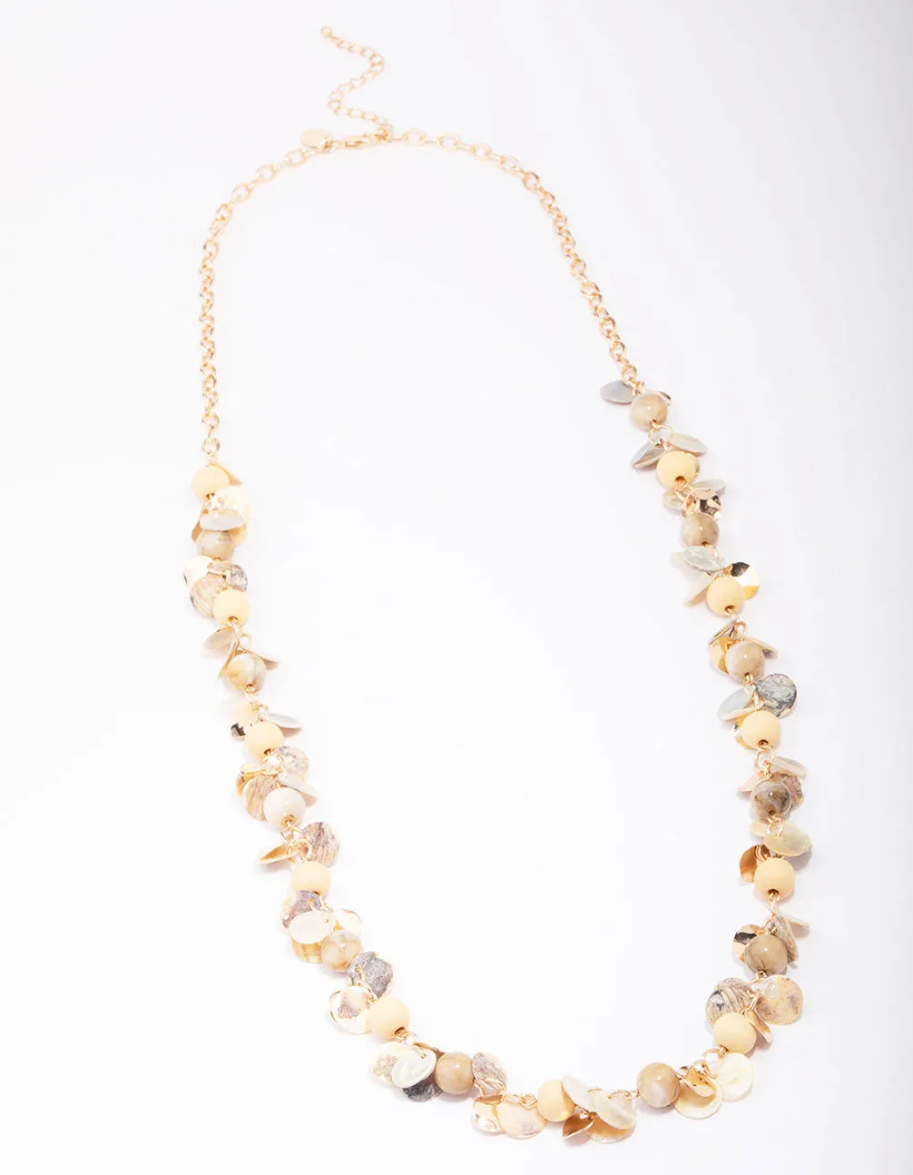 Gold Beaded Shell Cluster Necklace