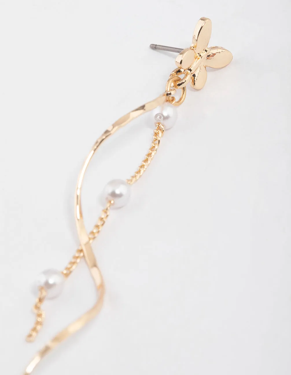 Gold Butterfly Pearl Twisted Drop Earrings