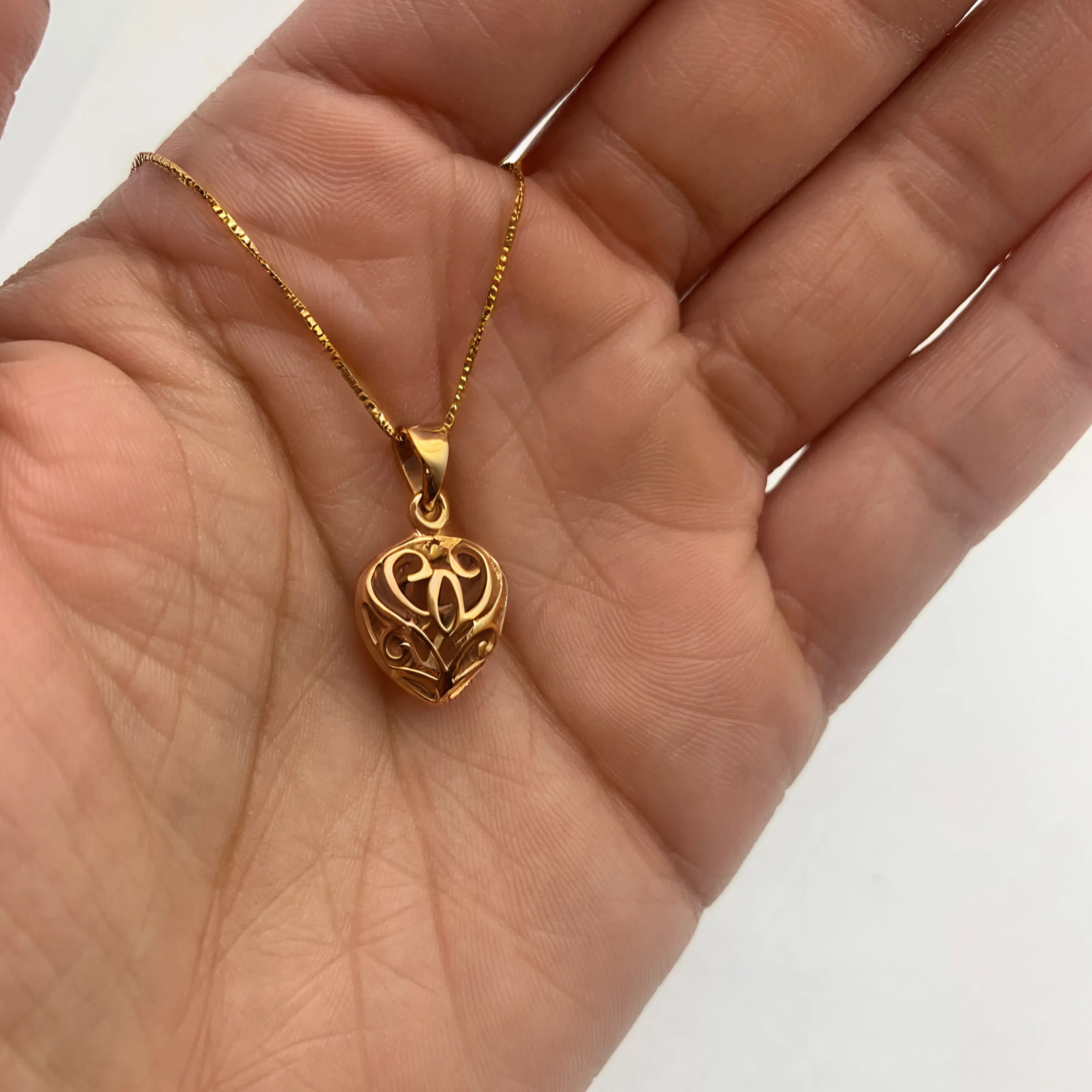 Gold Heart Pendant - Puffed Heart Necklace - Filigree Heart Necklace