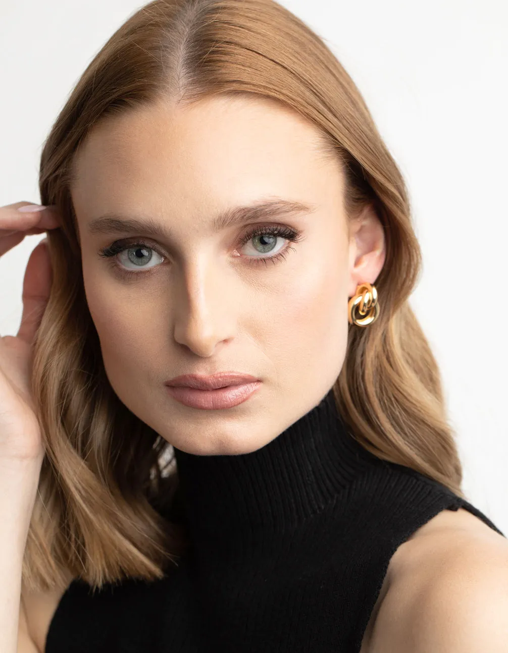 Gold Plated Door Knocker Stud Earrings