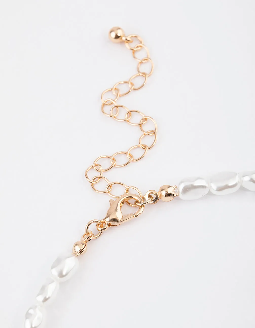 Gold Puffy Heart Pearl Pendant Necklace