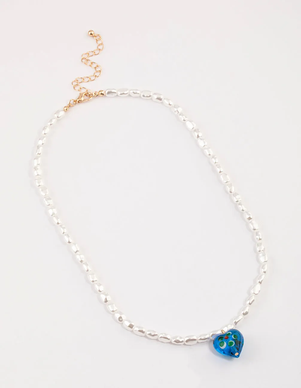 Gold Puffy Heart Pearl Pendant Necklace