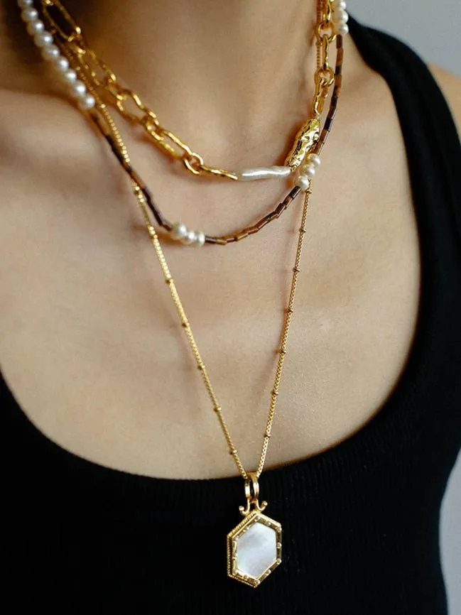 Golden Harmony Baroque Pearl Chain Collar Necklace