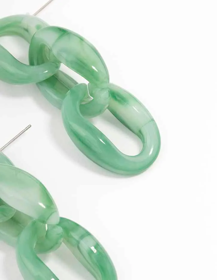 Green Chunky Chain Link Drop Earrings