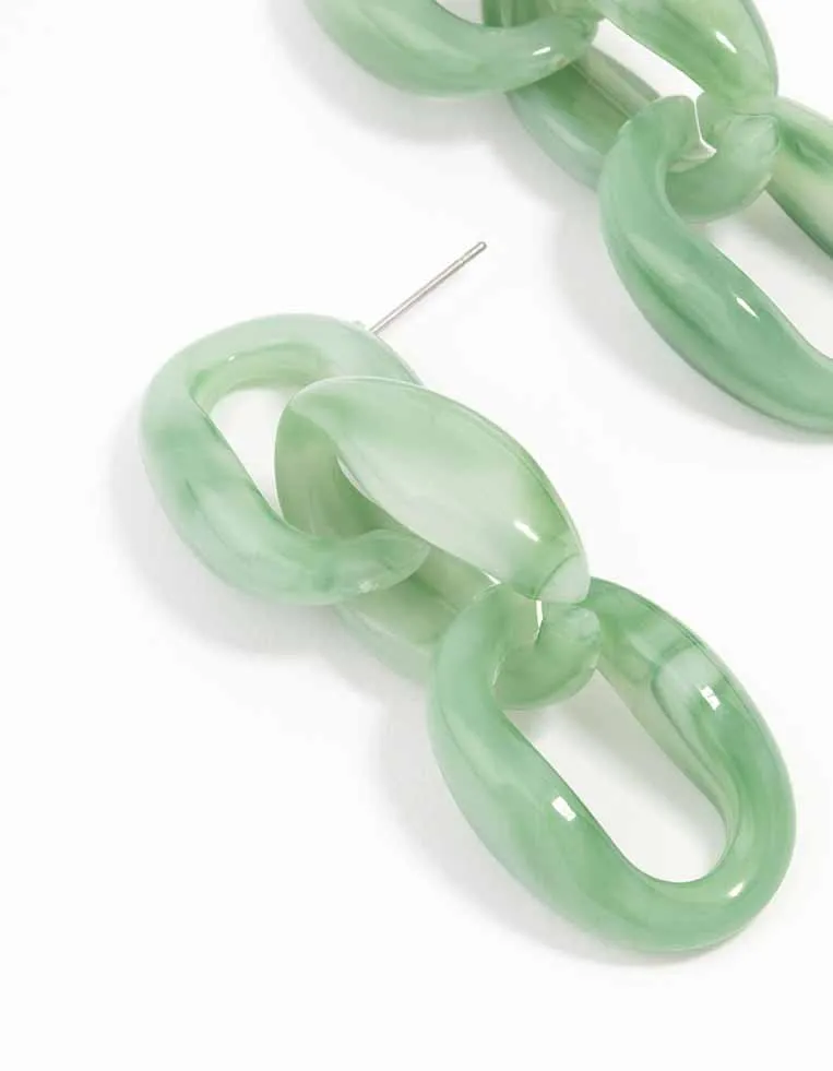 Green Chunky Chain Link Drop Earrings