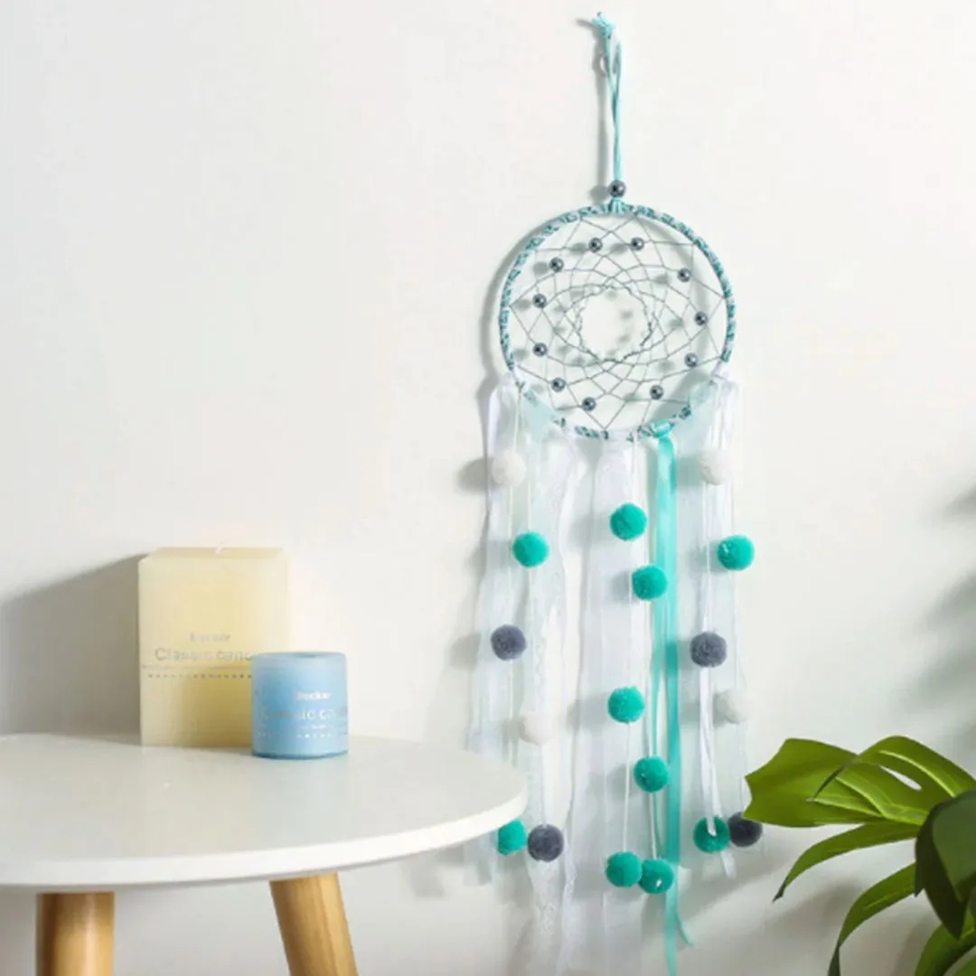 Green Dreams PomPom Dreamcatcher | Dreamcatcher Room Decor with Ribbons n Laces
