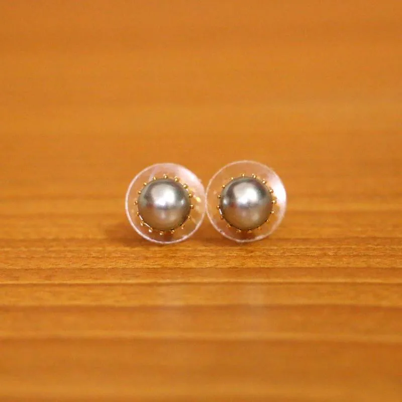 Grey Pearl Round Shaped Basket Studs