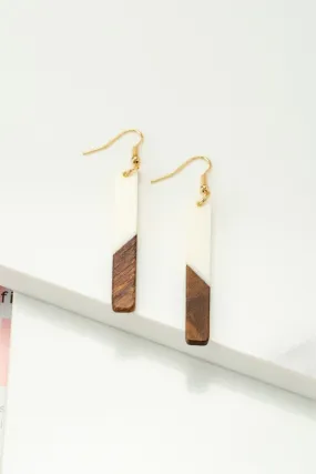 Half Wood Half Resin Stick Drop Earrings