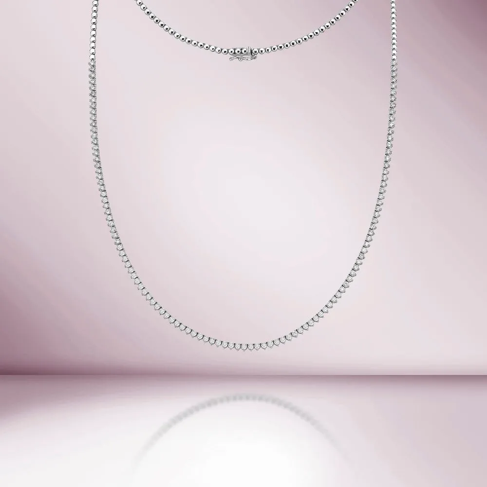 HalfWay Diamond Tennis Necklace ( 3.50 ct.) 2 mm 3-Prongs Setting in 14K Gold